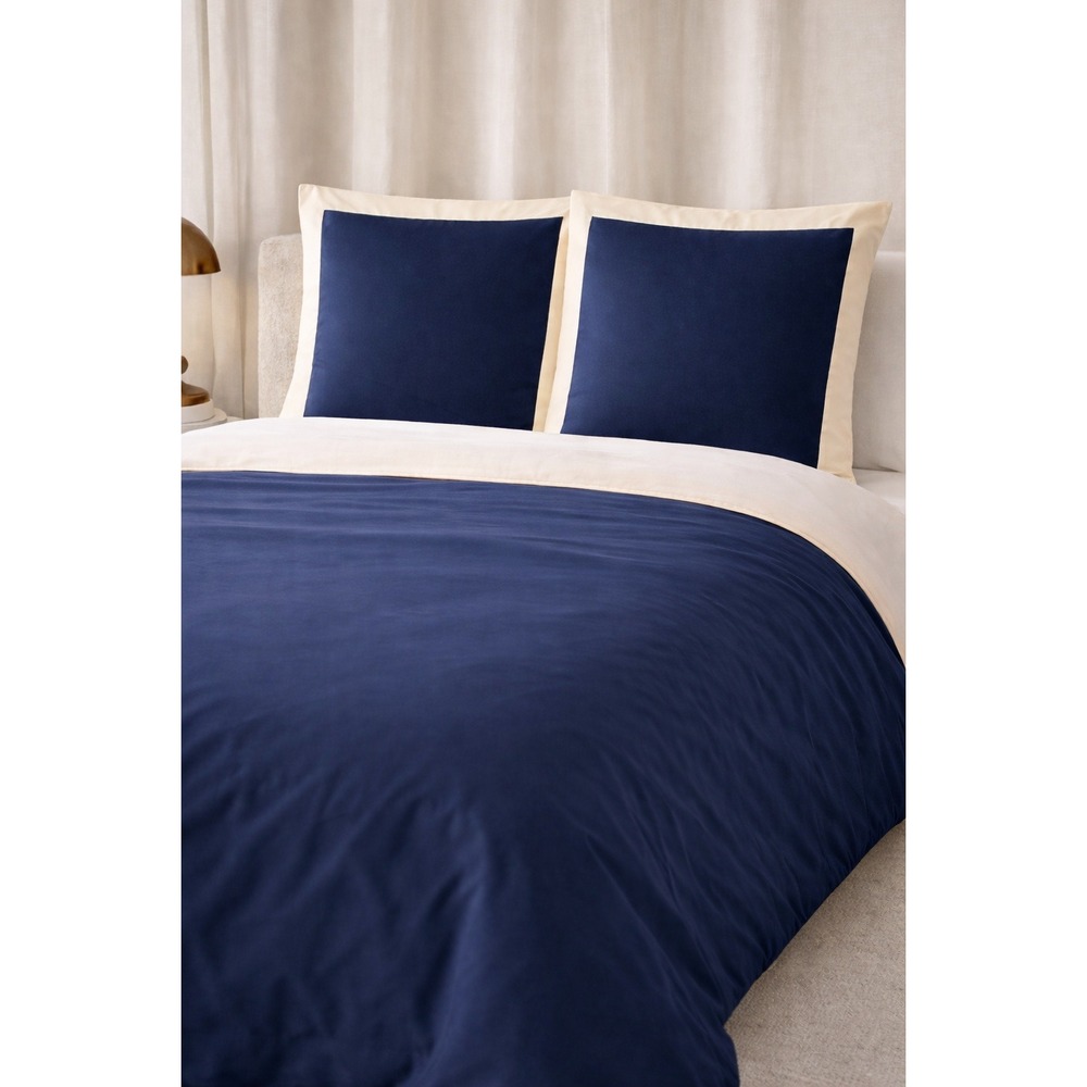 Frette Navy Blue Duvet‎ Cover + Euro Sham Set Luxury Italian Bedding Size King